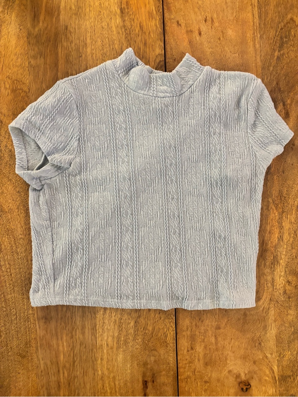 Freshman Light Blue Cable Knit Mock Neck Top